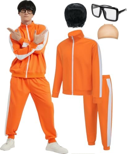 Adult Halloween Costumes for Men 2026,Family Orange Zip-Up Tracksuit