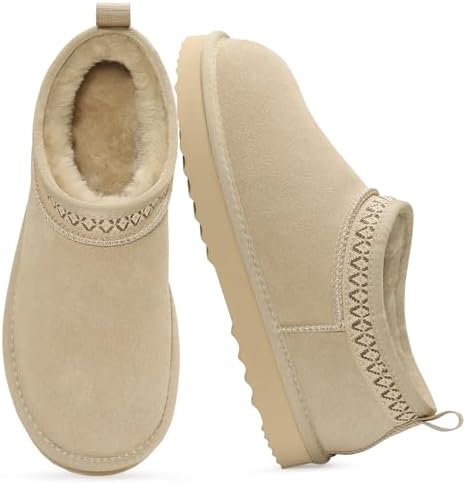 Litfun Genuine Suede Mini Boots for Women Faux Fur Lined Winter Ankle Boots