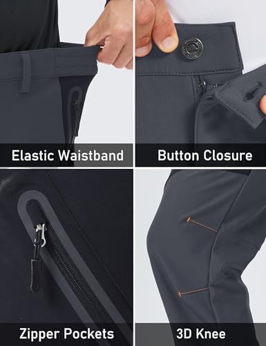 MAGCOMSEN Men's Snow Ski Pants Fleece Lined Water Resistant Winter Pants with 4 Zip Pockets for Snowboard Hiking Outdoor