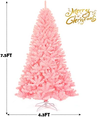 HAPPYGRILL 7.5FT Artificial Pink Christmas Tree with Stand New PVC Material Rich Thicken Tips Christmas Festival Decoration