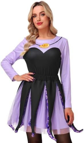 AOBUTE Adult Halloween Octopus Costume Set Plus Size Purple Tentacle Dress