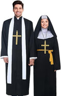 Shinymoon Halloween Priest Costume Nun Costume with Robe Cross Accessories Crucifix Necklace Prop for Women Men Adult, Black (Large)