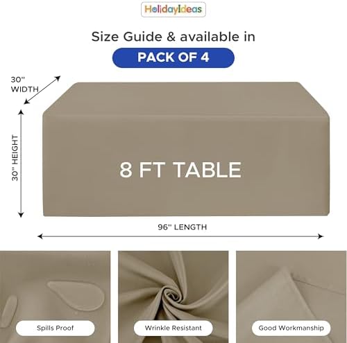 HolidayIdeas 4-Pack 8ft Taupe Rectangle Craft Shows Fitted Tablecloth