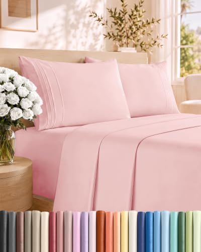 Cal King Size 4 Piece Sheet Set - Breathable & Cooling Sheets - Baby Pink