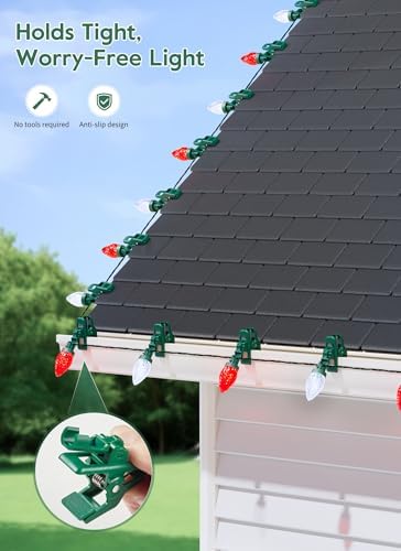 C9 Christmas Lights Outdoor, 102FT 150 LED String Lights with Spring Clips