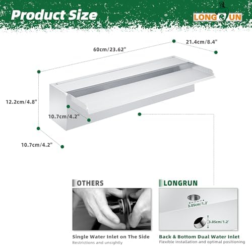 Longrun Pond Waterfall Stainless Steel Pond Spillway Color for Ponds 23.6"