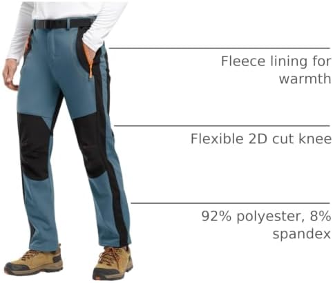 TBMPOY Men's Snow Ski Hiking Pants Waterproof Winter Fleece Lined Pants Camping Skiing Ice Fishing Pants with Belt