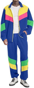 UOUA 80s Outfit for Men 90s Costumes 2 Piece Long Sleeve Track Suit Set