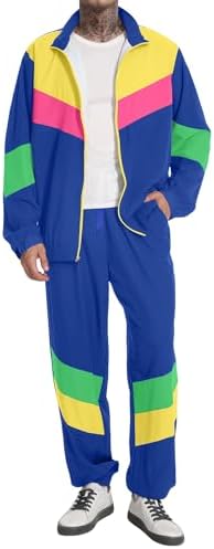 UOUA 80s Outfit for Men 90s Costumes 2 Piece Long Sleeve Track Suit Set