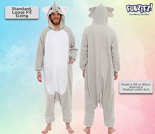 Funziez! Adult Onesie Halloween Costume Animal Dinosaur Shark Unisex Plush One Piece Cosplay Suit for Adults, Men and Women