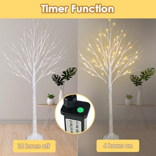 1 Pack 4FT Lighted Birch Trees, 48 LED Twinkling Trees, 2 Lighting Modes