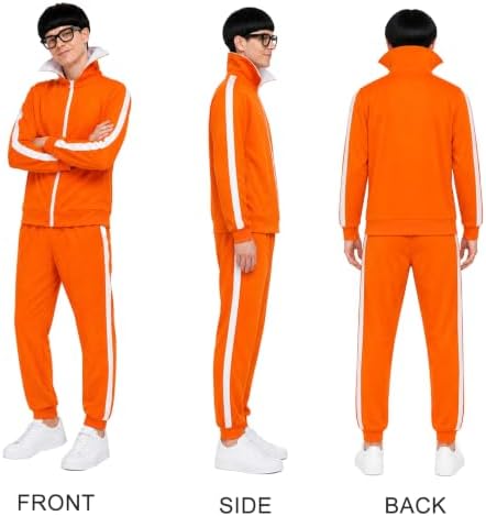 Halloween Costumes for Men, 4 Pcs Orange Tracksuit Costume Set