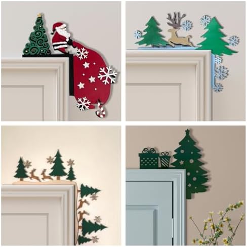 Christmas Door Topper Holiday Home Decor Funny Snowman Santa Claus Top Door Frame Corner Sign Decorations, Windows Walls DIY Craft for Christmas Party Ornament (C)