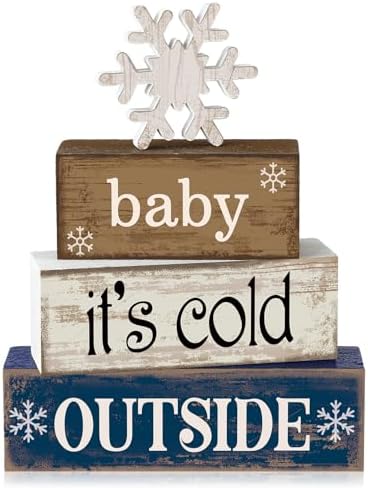 Moucuny 4 Pcs Wooden Block Signs Baby Its Cold Outside Farmhouse Decor