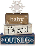 Moucuny 4 Pcs Wooden Block Signs Baby Its Cold Outside Farmhouse Decor