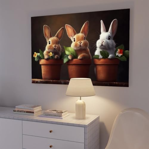 JDBeehpy Three Rabbits in Flowerpot Canvas Painting Prints Framed 12x18in