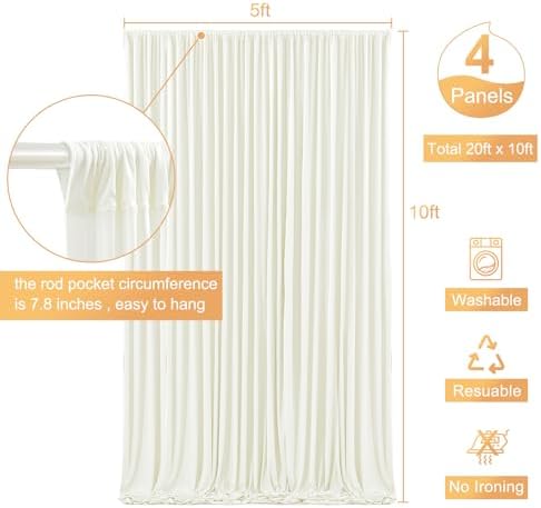 4 Panels Ivory Backdrop Curtain for Wedding Parties Wrinkle Free Ivory Photo Curtains Backdrop Drapes Fabric Decoration for Baby Shower Photoshoot 20ft(W) x 10ft(H)