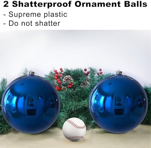 Royal Blue 8.0" Extra Large Christmas Balls Ornaments - Christmas Tree Decorations Shatterproof Shiny Hanging Balls for Birthday Holiday Wedding Decorations Set of 2pcs