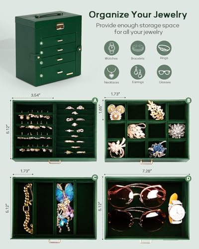 Homde Large Jewelry Box for Women: 5-Layer Organizer with Lock for Dresser