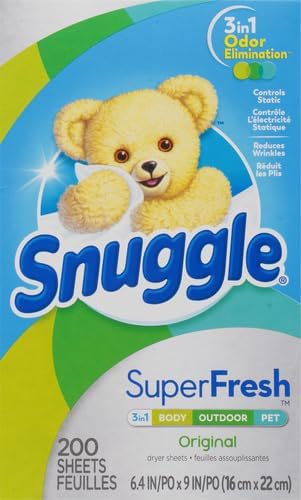Snuggle Plus SuperFresh Fabric Softener Dryer Sheets with Static Control and Odor Eliminating Technology, Original, 200 Count (Pack of 2)