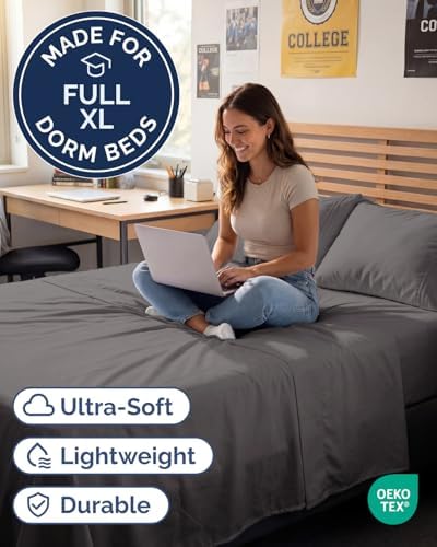 Full XL Sheets - 4 Piece Full XL Sheet Set - Cool & Breathable - Dark Grey