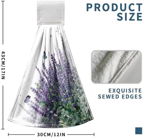 Purple Lavender Flower Hand Towels for Bathroom Set of 2 Watercolor Floral Hanging Dish Towels Spring Summer Kitchen Towel with Hanging Loop Fingertip Small Bath Tie Towel for Guest Decor