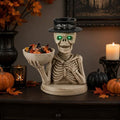 Halloween Skeleton Figurine with LED Glowing Eyes & Candy Bowl