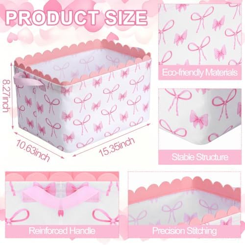 CHENGU 6 Pcs Pink Bow Storage Basket Collapsible Scalloped Storage Bin