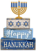 Lineshading 4 Pcs Hanukkah Table Decor for Home, Wooden Menorah Block Signs