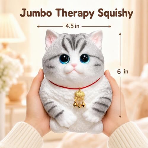 Big Taba Squishy Cat - Giant Kawaii Stress Relief Toy (Silver Tabby Cat )