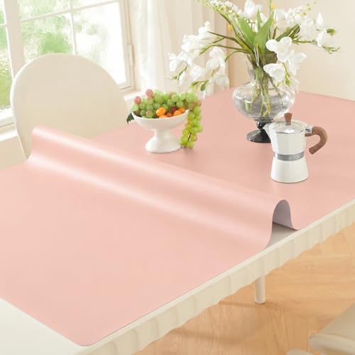 OstepDecor Pink Table Protector 16 x 48 Inch, 1.5mm Thick Plastic Table Cover Protector, PVC Table Top Protector, Waterproof Desk Mat Pad for Desktop, Coffee & Dining Room Table