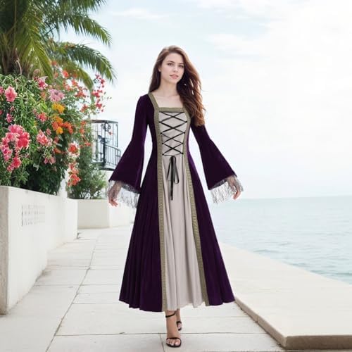 Colorful House Women Hooded Medieval Renaissance Dress Halloween for Adult