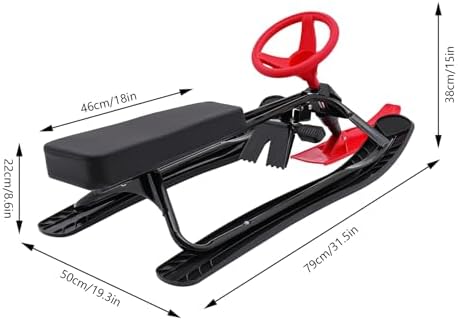 Snow Racer Sled, 220LBS Capacity Ski Sled Slider Board Kids Teens Outdoor Winter Sport Sled Metal Snow Sand Grass Slider with Steering Wheel & Double Brakes for Skiing Ice Skating Sand Skating