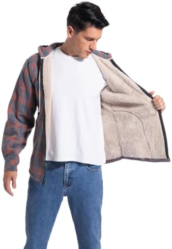 Elesuit Men's Full Zip Fleece Flannel Jacket Shirt Plaid Cotton Hoodie Coat
