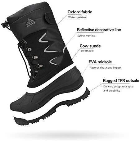 NORTIV 8 Men's Waterproof Winter Snow Boots Insulated