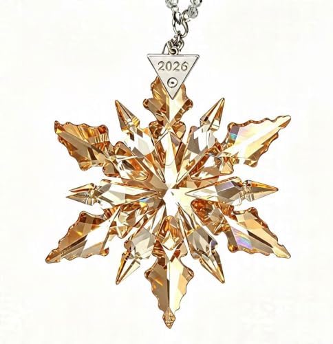 2026Annual Christmas Ornaments Crystal Snowflake Star - Christmas Tree Ornaments Pendant Sun Catcher Home Hanging Decor (2026 Golden Crystal)