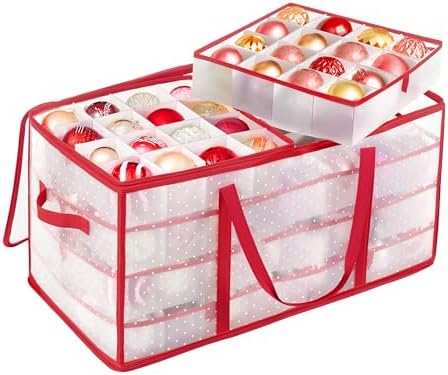 SONGMICS Large Christmas Ornament Storage Box, with 128 Slots