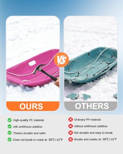 Snow Sled for Kids and Adult, Toboggan Sled with Plastic Cold-Resistant 35"