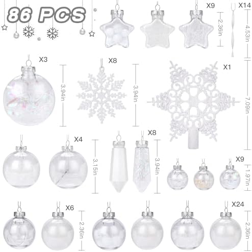 SHareconn 100PCS Christmas Tree Ornaments Clear Set, White
