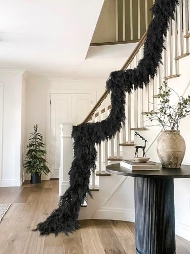 2PCS 9FT Halloween Cedar Garland, Black Real Touch Christmas Decorations