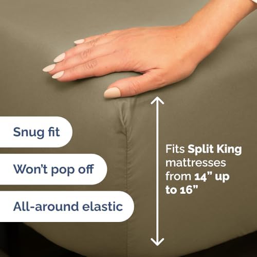 Flex Top Split Head King 4 Piece Sheet Set - Ultra-Soft, Breathable - Khaki