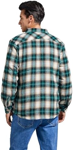 Men's Sherpa Cotton Flannel Shirt Jacket Plaid Button Coat Pocket