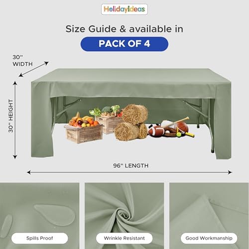 HolidayIdeas 4-Pack 8ft Open Back Fitted Tablecloths for Craft Shows Sage Green