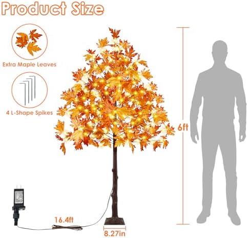 6FT Lighted Maple Tree 150 LED Artificial Fall Tree for Home Decorations