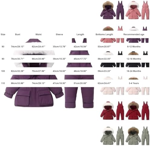 Toddler Boys Girls 2 Piece Snowsuit Waterproof Hooded Winter Coat Ski Bibs