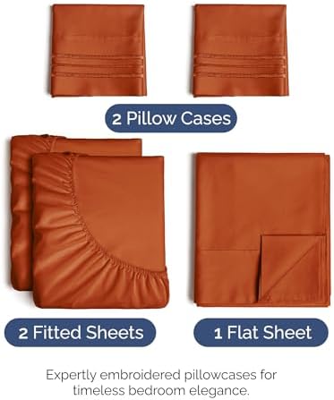 Split King Size 5 Piece Sheet Set - Comfy Breathable & Cooling - Terracotta