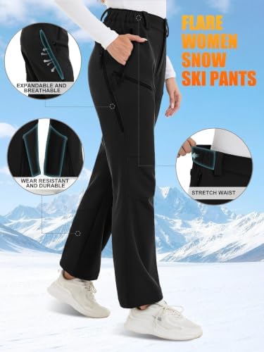 Women's Ski Snow Pants Fleece Lined Waterproof Flare Warm for Winter