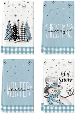 Artoid Mode Blue Snowman Christmas Kitchen Towels Set of 4 18x26 Inch
