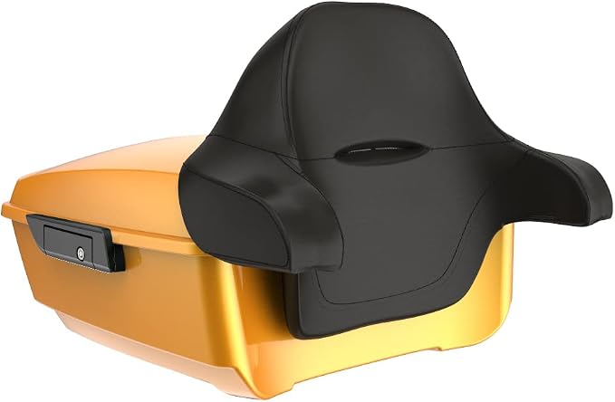 Advanblack Road Glide Tour Trunk Pack Chrome Yellow Pearl King Tour Trunk Pack Luggage +Wrap-Around Backrest Pad for '97-'25 Harley Touring Road King Street Glide Electra Glide CVO models