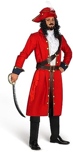 Spooktacular Creations Mens Pirate Captain Costume Set, Red Deluxe Captain Outfit for Adult Halloween Dress Up Party Cosplay